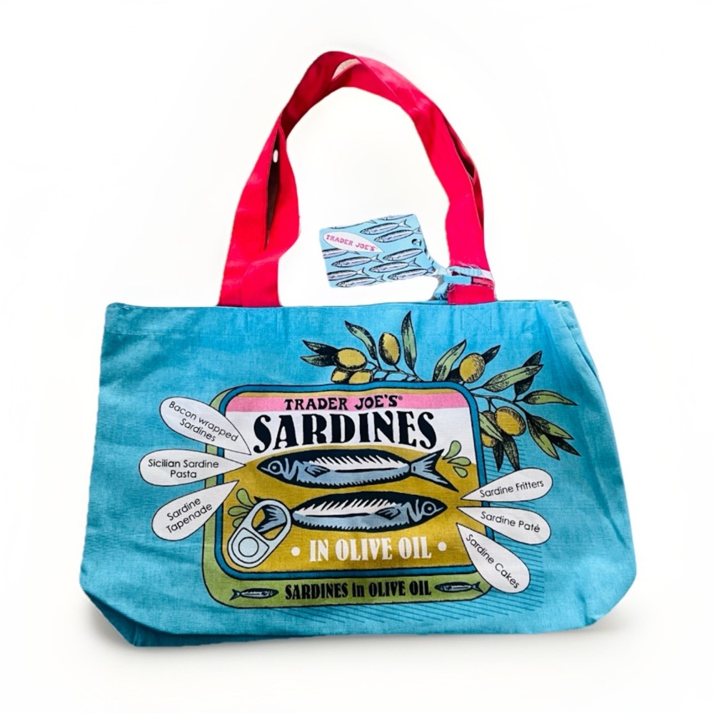 ⚡️ Trader Joe's Sardines Design Reusable Cotton Canvas Shopping Bag NEW❤